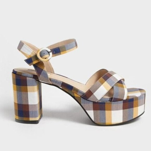 Forever 21  plaid Platform Block Heels Size US 7 - Picture 1 of 16